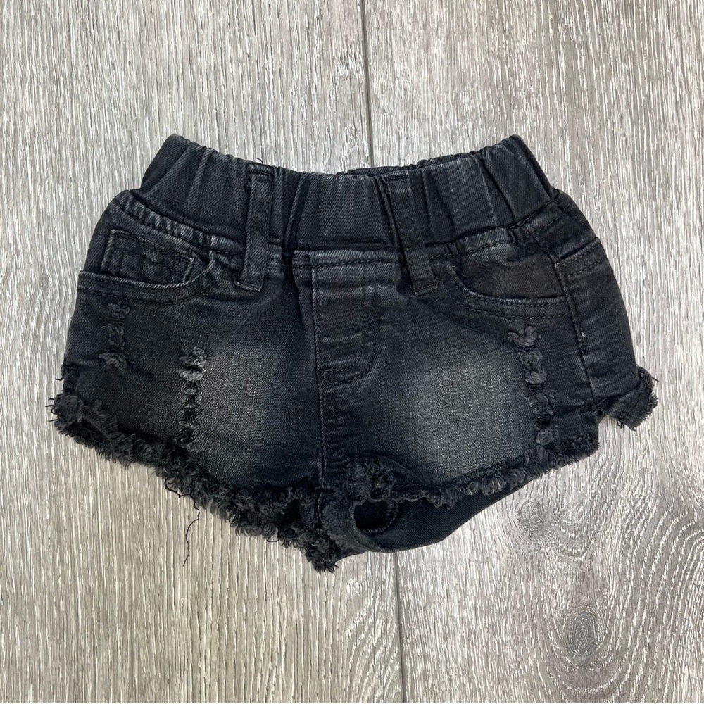 LITTLE BIPSY BLACK DENIM CUT OFF SHORTIES 6-12MO